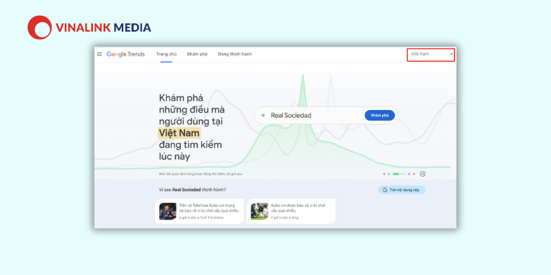 Cách bật trang web google xu hướng